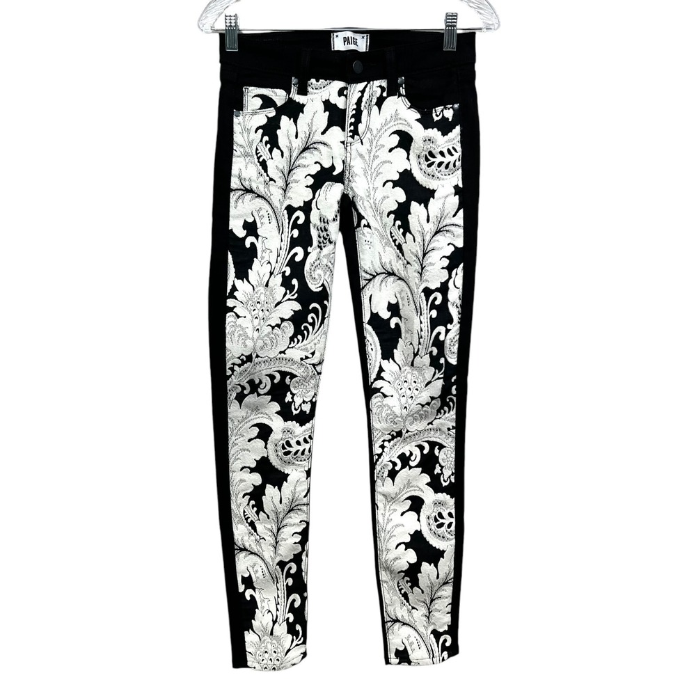 Paige Womens Jeans Emily Ultra Skinny Needlepoint Stretch Black Cream Sz 25*